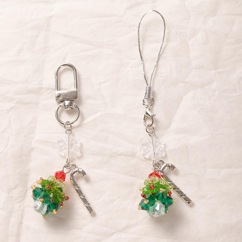 Christmas tree mobile phone pendant lanyard beaded DIY camera anti-lost rope keychain pendant bag pendant mobile phone chain