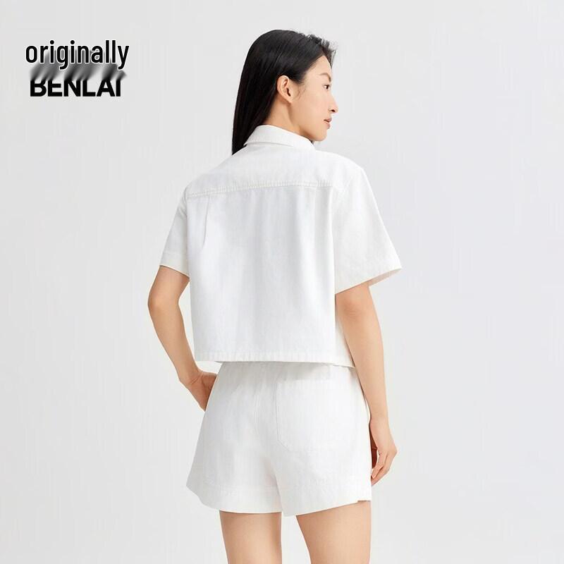 BENLAI Women's Loose Pure Cotton Short-Sleeve Denim Shirt BNT860007