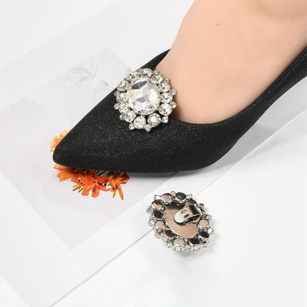Fashion Shiny Metal Shoe Clips Rhinestones Crystal Charm Buckle Removable Bride Shoes Decoration High Heel