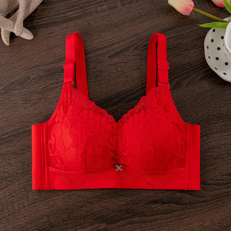 Lace thick cup bra, gather small breasts, close secondary breasts, adjust bra without steel ring thickening