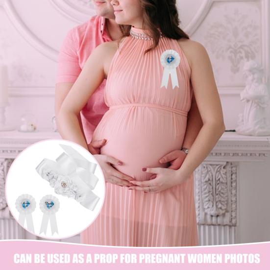 Schwangerschafts-Schärpe Mit Gänseblümchen-Design | Inkl. Anstecknadeln Für Mama & Papa | Für Babyparty & Fotos | Rosa & Boho-Style