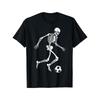 European Size Men'S Retro Soccer Skeleton Graphic T-Shirt - Black with White Dynamic Soccer Player Action Print, Breathable Comfort Fit Round Neck Tee