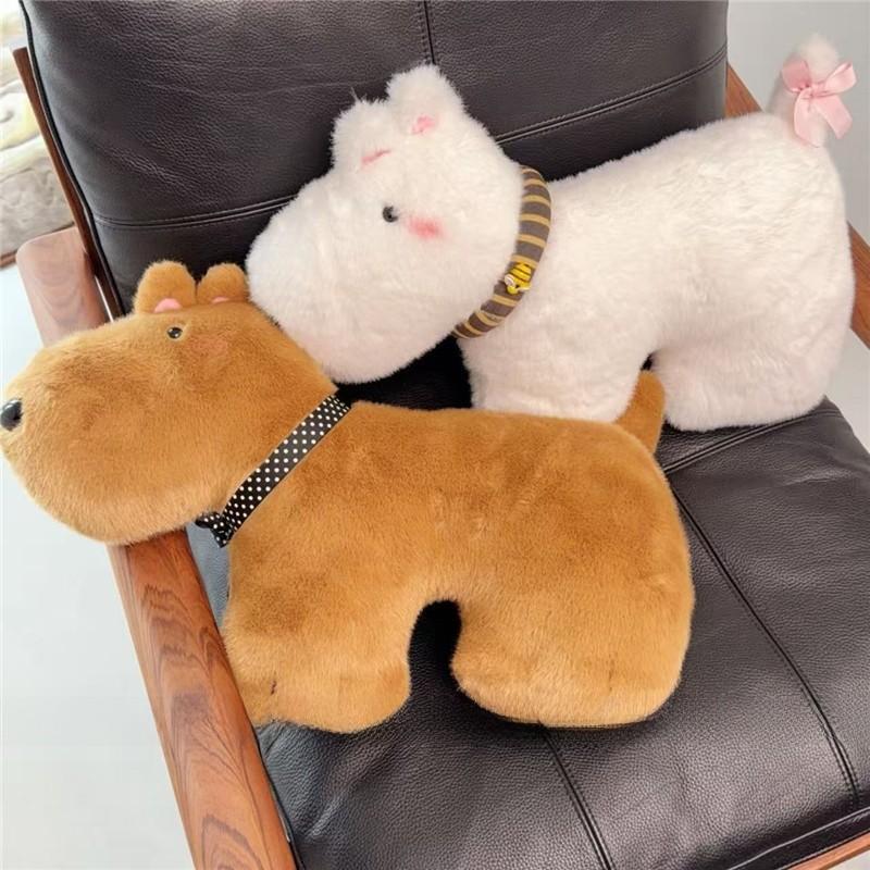 Cartoon Dog Plush Cushion With Embroidered Animal Design For Home Decor And Office Back Support