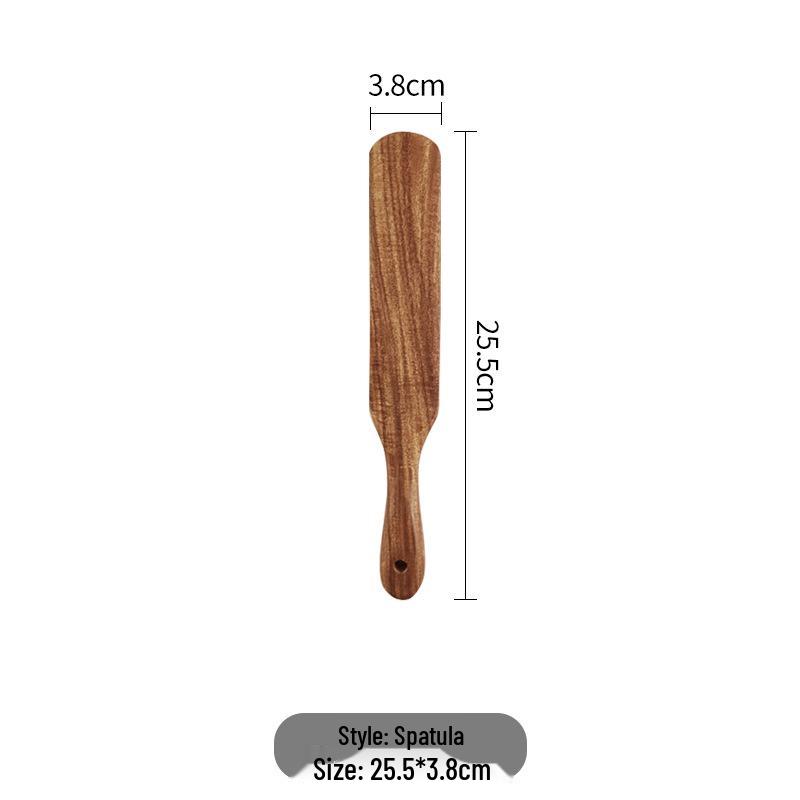 Teak Wood Pizza Shovel & Non-stick Spatula Set - Includes Frying, Salad, and Butter Scraper Spoons