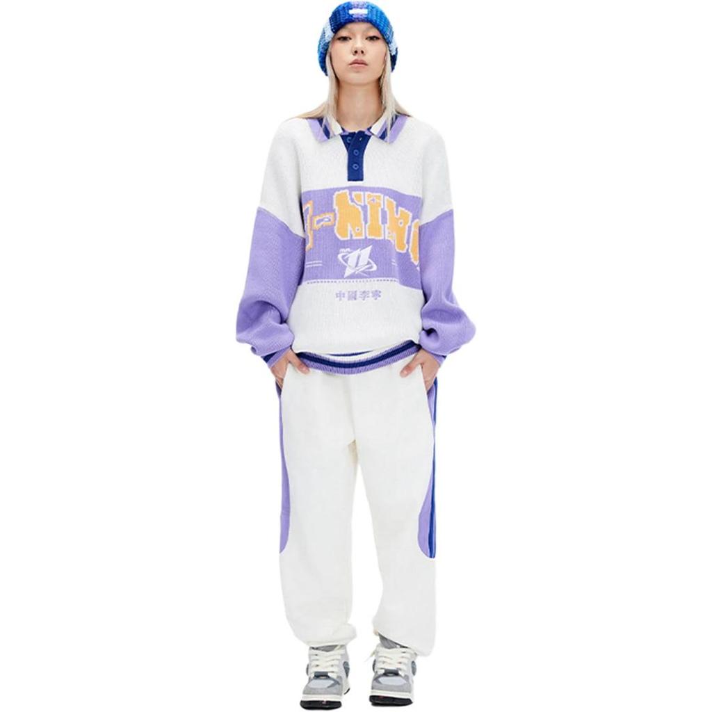 Li Ning Knitwear Unisex Ecru Bellflower Purple Shadow Purple Blue AMBU063-2