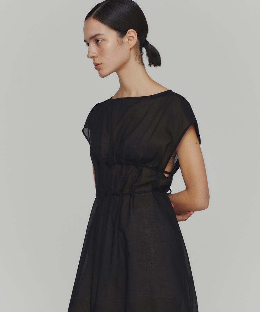Amomento Sheer Drawstring Dress_Black