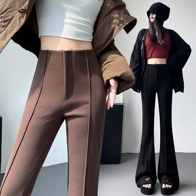 Autumn and Winter Women Woolen Flared Pants Fashion Elegant High-waisted Thin Mid-seam Straight Leg Casual Long Pants Slim Fit Trousers 1929