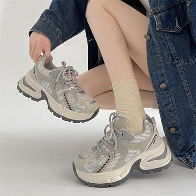Gray Thick-soled Korean Versatile and Lightweight Thick-soled Sports Shoes for Women's Autumn and Winter 2025 New Shoes Showing Feet and Small Pairs O