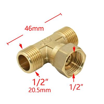Brass 1/2" Male Female Thread Connector Tee 2-way Water Splitter T Type Plumbing 3-Way Brass Fitting Coupler Metal