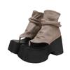 Summer New Slim Wedges Platform Flip Flops Sewing Cut Out Narrow Band Genuine Leather Women Ankle Short Gladiator Boots