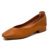 Leather 3.5cm thick heel middle heel single shoes women's spring and autumn new French square head professional work non-grinding feet grandma shoes