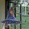 Halloween 2D Acrylic Witch Hat Hanging Decoration With Moon And Star Dangles, Window Ornament