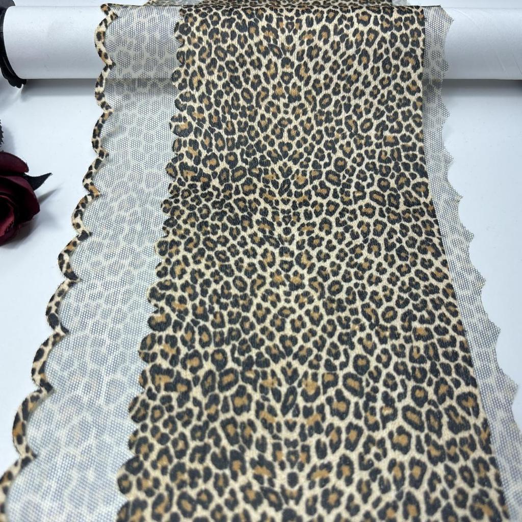 Leopard Printed Net Embroidered Lace, 1m X 19cm, Non-stretch Embroidery Lace Trim for Lingerie, Bra, Underwear, Dress, Garment, Sewing & Crafting