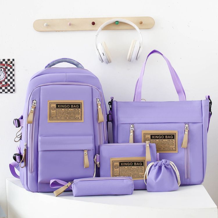 4pcs/set Backpack Female Junior High School Large Capacity High School College Style Schoolbag Outdoor anti backpack