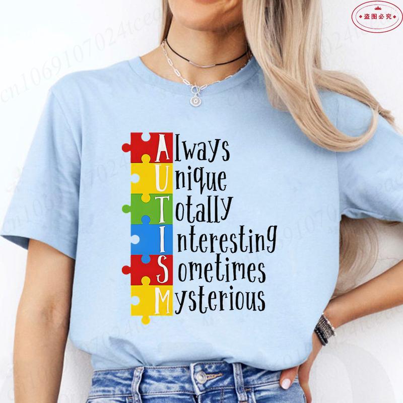 Autism Puzzle TShirt for Unisex Autism Awareness Month Summer Short Sleeve Tees Harajuku Streetwear Female Aesthetic Clothing