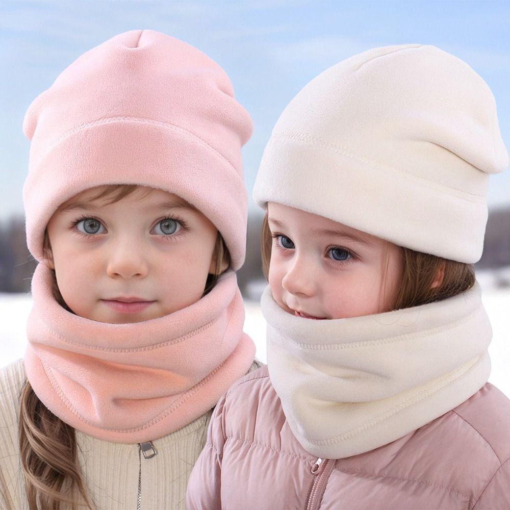 Cartoon Children Hat Scarf Set Solid Color Kids Beanies Sets Winter Season