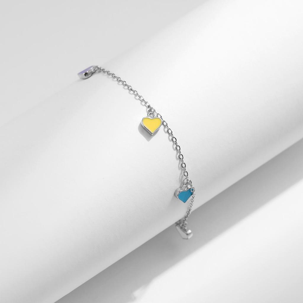 MODIAN 925 Sterling Silver Colorful Hearts Bracelet Rainbow Enamel Link Chain Party Fine Jewelry For Women Valentine's Day Gift
