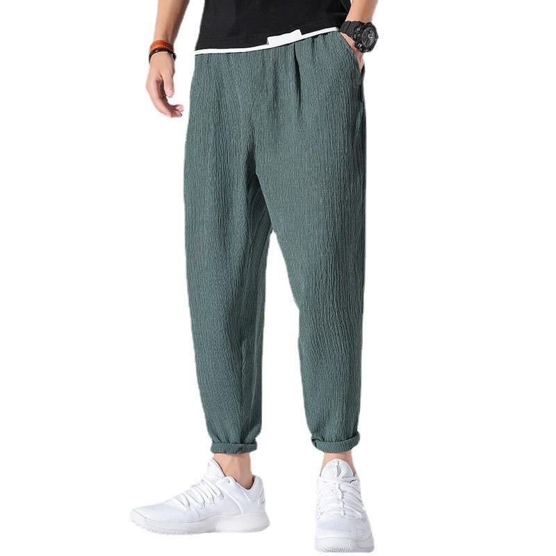 Ice silk pants men's sports summer thin straight loose casual sports nine-point quick-drying versatile trousers men