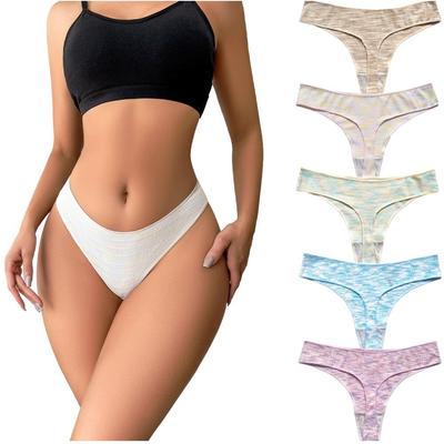 VATEIS Soft Ribbed Simple Lingerie Lucky Set Women's T-Back Panties, 95% Cotton, Knit, Stretch, Fit, Sexy, Non-Slip, Bag, 5-Piece (LL Size)