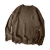 Maglione da uomo autunno inverno con fori strappati, tinta unita, girocollo, lavorato a maglia, retrò, stile giapponese, lunghezza media, ampio, manica lunga, morbido e caldo, pullover da uomo