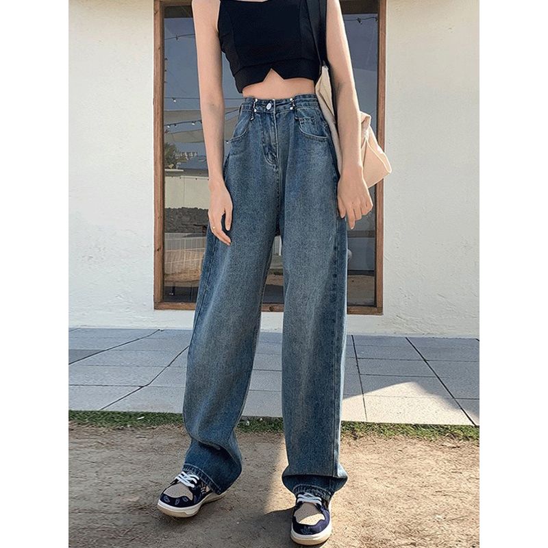 

Stylish Adjustable Female Summer Plus Size Ladies Lyocell Jeans Blue Denim Fabric (Regular) S