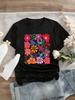 Colorful Floral Retro Bohemian Short-Sleeve Loose T-Shirt for Women