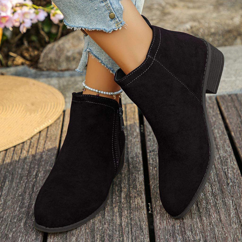 Pantofi de damă cu talpă groasă și toc gros, cu vârf rotund, la modă și casual, cizme scurte din piele scamosată, cizme western pentru femei