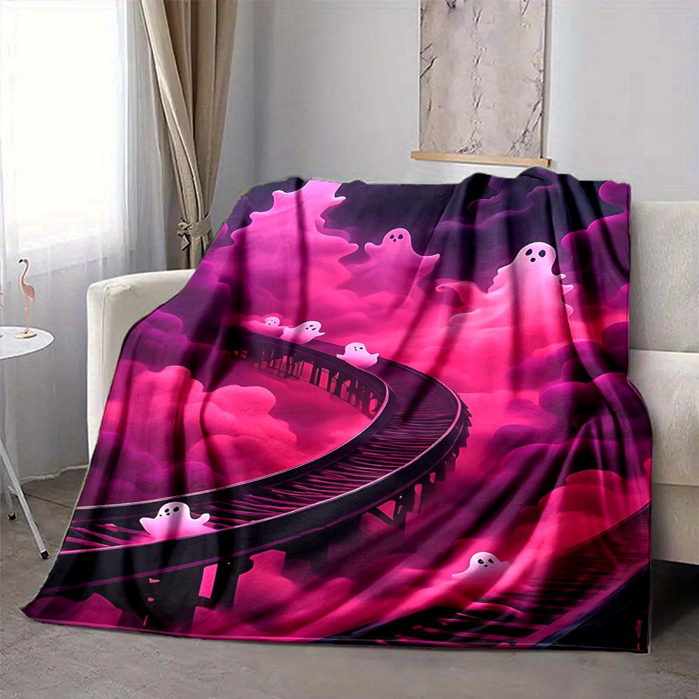 1pc Ghost Ladder Style Blanket, Lightweight Flannel Throw Blanket for Sofa, Bed, Travel, Camping, Living Room, Office, Couch, Chair, and Bed
