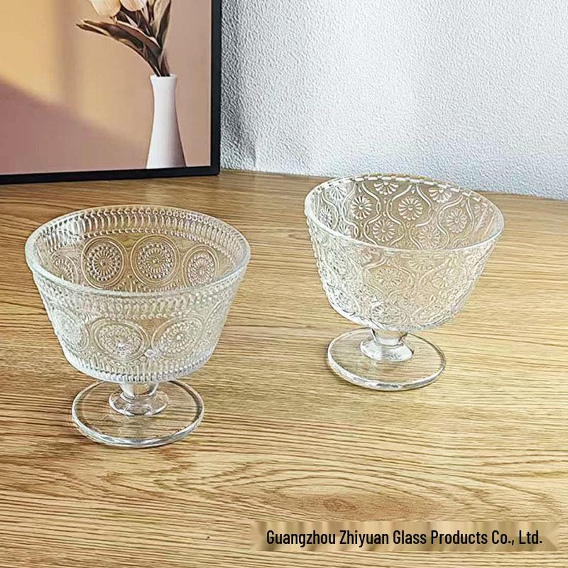 Sunflower Embossed Glass Bowl for Desserts & Breakfasts