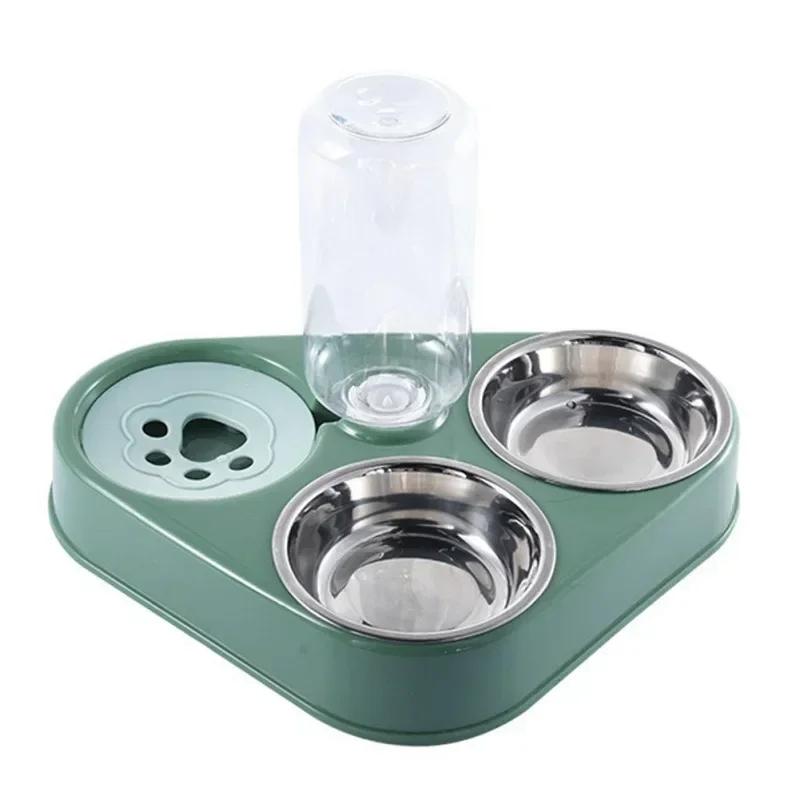 3-in-1 Pet Feeder Bowl Set with Water Bottle, Automatic Drinking & Double Stainless Steel Food Bowls for Dogs & Cats