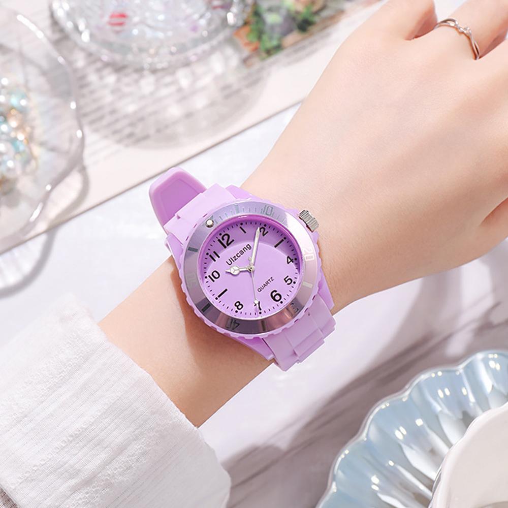 

Детские экзаменационные часы для девочек и мальчиков, водонепроницаемые, имитация капли, макарон, свежий стиль, спортивные, желе, конфетный цвет фиолетовый
