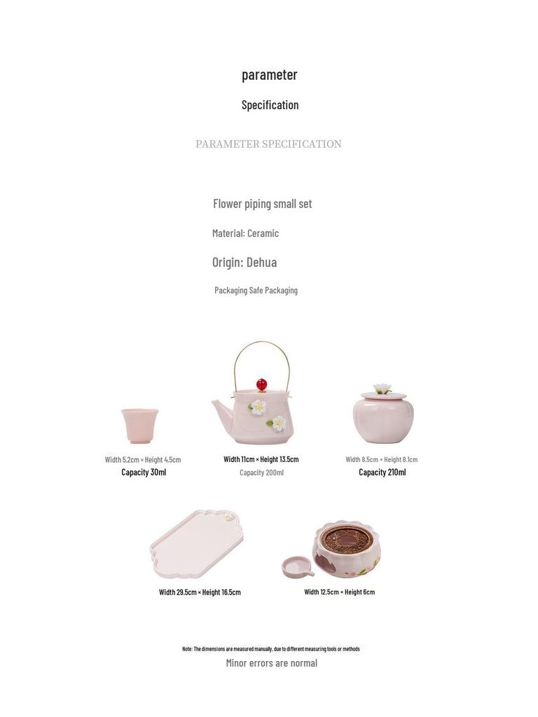 Women's Pink Ceramic Gongfu Tea Set with Teacup, Saucer, and Floral Handle Pot