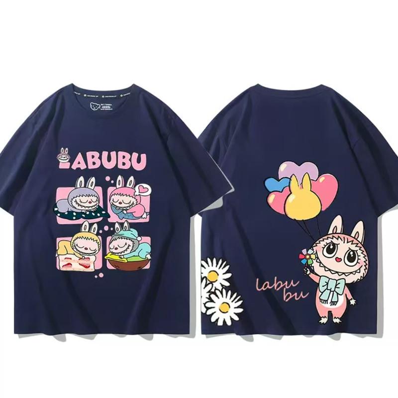 Cartoon Anime Balloon Labubu Printed T-shirt Women's Short-sleeved Ins Loose Casual Top Couple Summer