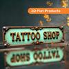 2D Flat Retro "Tattoo Shop" Aluminum Sign, Size (10X40 Cm/3.9X15.7 Inches) with Lace Trim Hanging Plaque, Easy to Install Indoor Outdoor Suspension, S