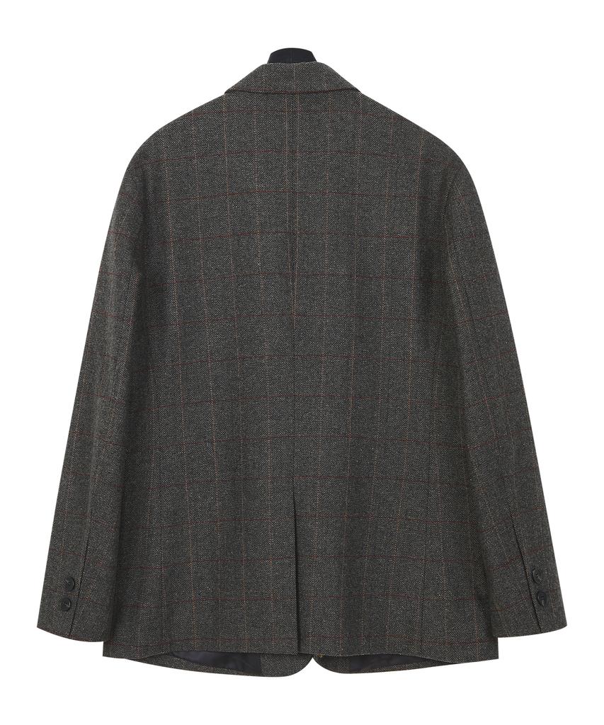 Prairie (Set) Wool Herringbone Check Blazer Setup (Charcoal)
