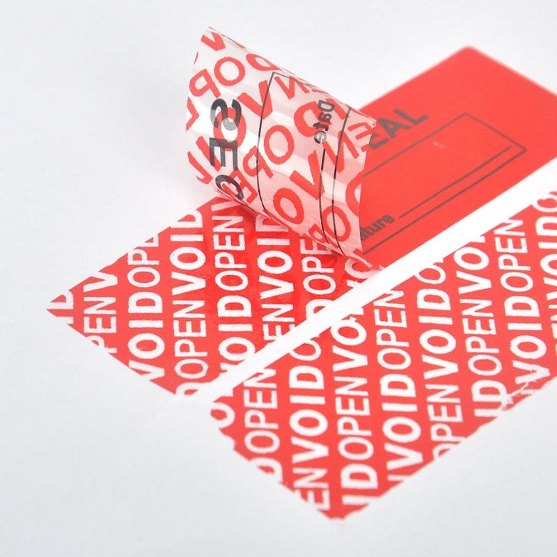100 Stück Gesamte Transfer-Manipulationssichere Etiketten Sicherheitsgarantie Ungültig Aufkleber Rot Blau 25*85 mm Dreifache Seriennummern Siegelaufkleber