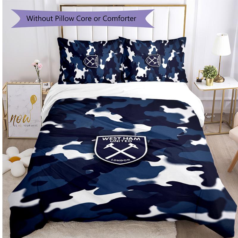 Set Lenzuola Stampato West Ham United Football 3 Pezzi, Comodo Set Copripiumino per Camera da Letto Amico della Pelle