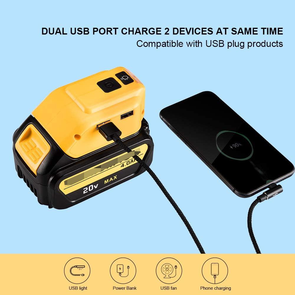 LED Dual USB Power Source Li-ion Battery Charger Adapter DCB090 for Dewalt