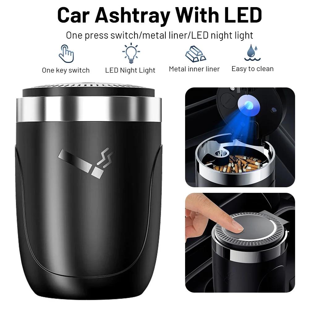 1PCS Portable Car Ashtray Holder With LED Light Detachable Car Cigarette Ashtray Cup With Lid Car Interior Accessories