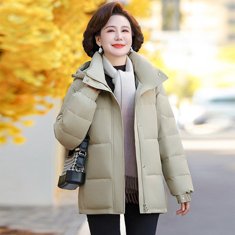

New Detachable Hat Down Jacket Female Short Autumn and Winter Loose White Duck Down Jacket for Middle-aged and Elderly People. 4XL