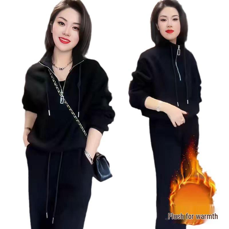 2024 Autumn/Winter High-End Petite Fleece Sweatshirt & Pants Casual Fashion Set