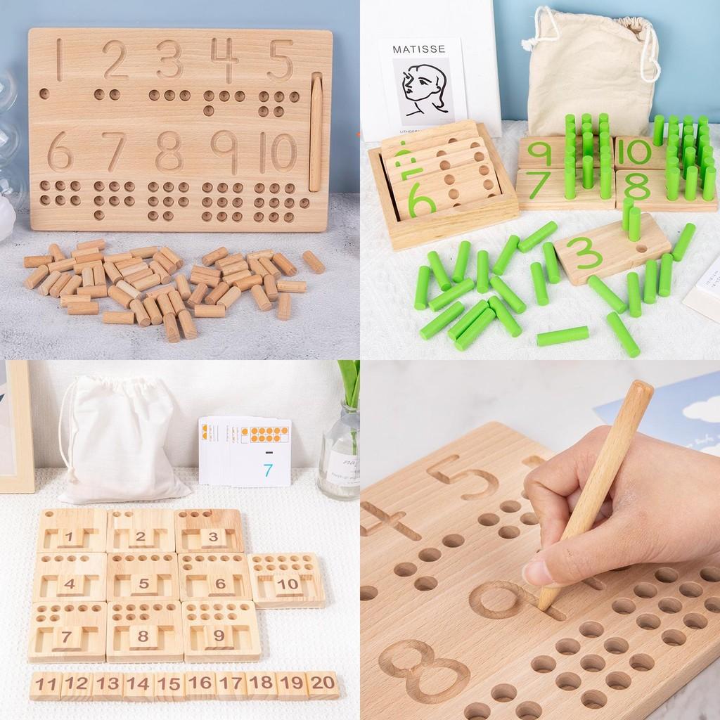 Number Wooden Puzzle Board With Insert Sticks Children Cognitive Development Toy