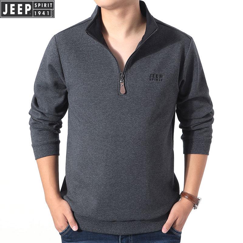 JEEP SPIRIT Men's Thick Fleece Half-Zip Sweatshirt - Autumn/Winter Stand Collar Pullover Jacket 0076