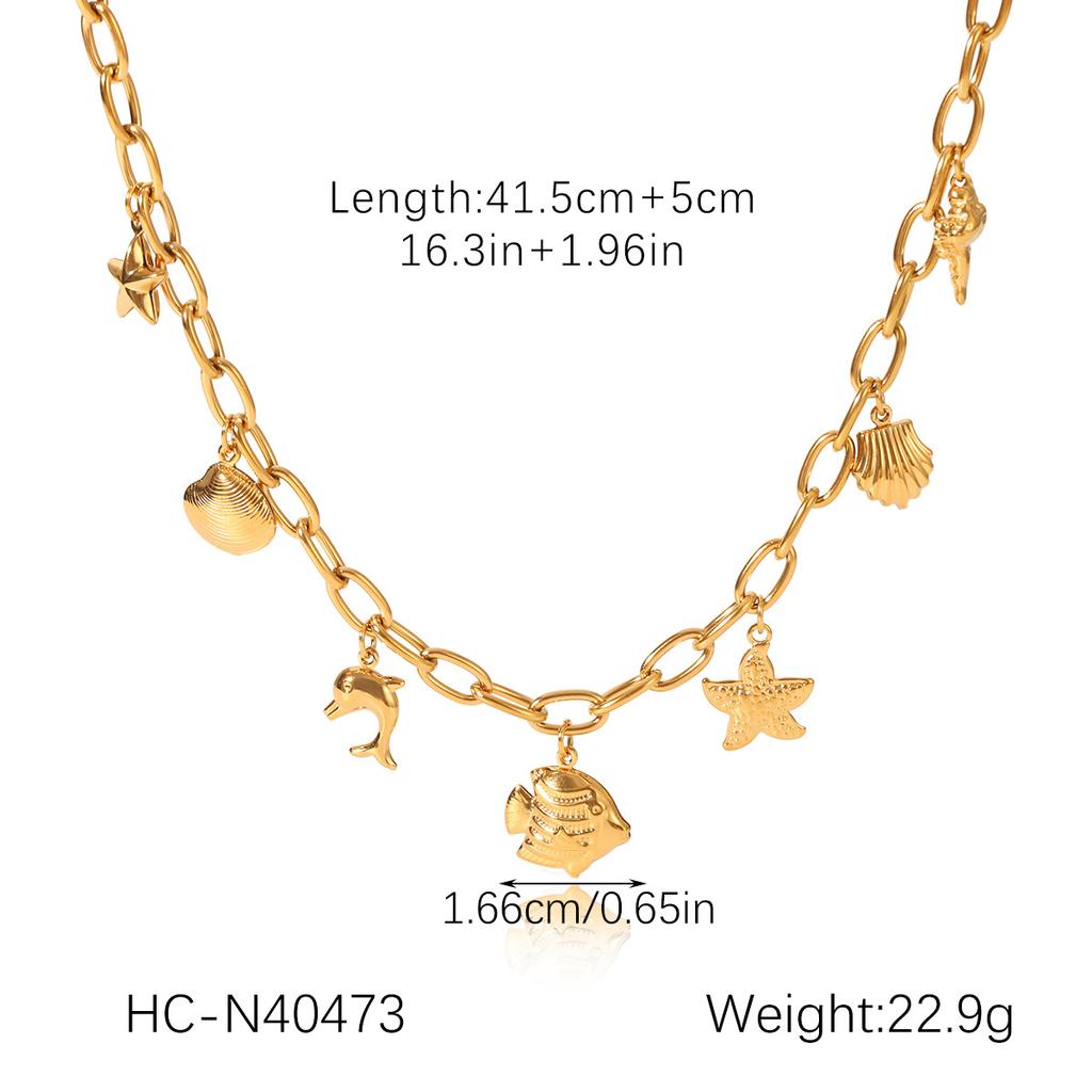 Ocean Themed Titanium Steel Necklace With Starfish Dolphin Seahorse Shell Pendant Choker Chain Women's Jewelry