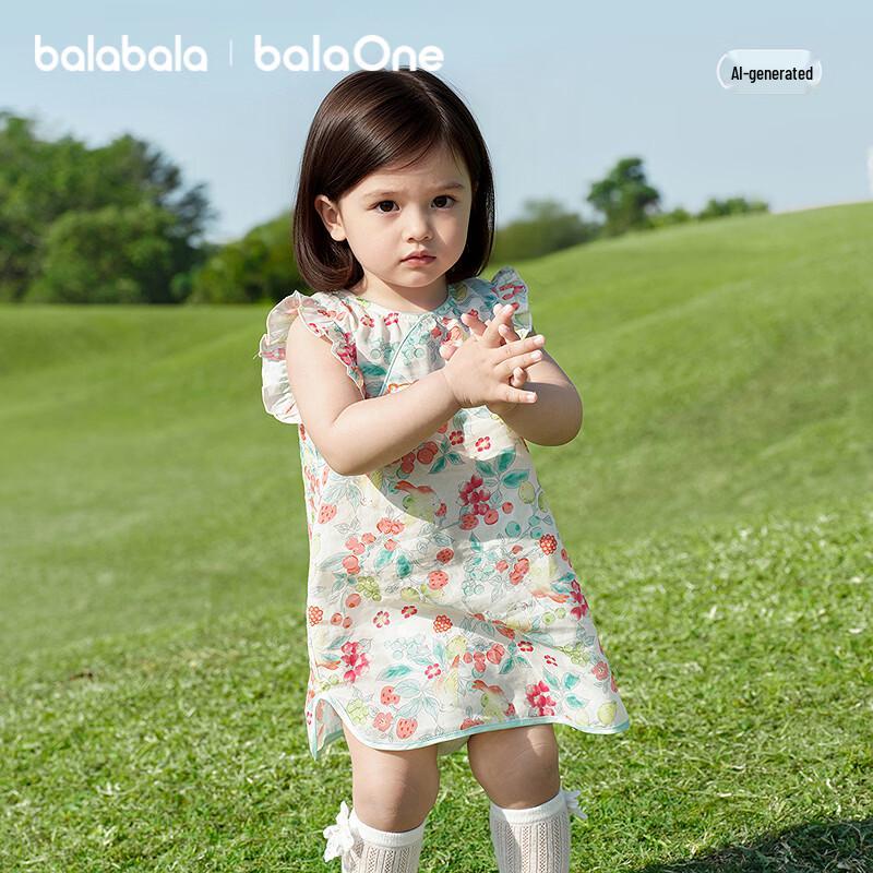 Balabala Baby Girls' Chinese-Style Sweet Sleeveless Dress