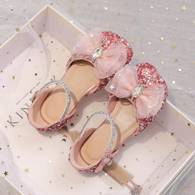 

Princess Sandals 2026 Season Baby Aisha Children Medium and Large Children Soft-soled Non-slip Crystal Shoes 35 рожевий