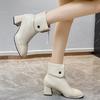 Fashion Soft Leather New High-heeled Booties Women's Autumn and Winter New Bright Leather Square Toe Block Heel Fashion Boots