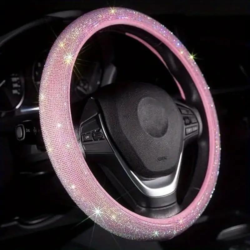 1 pc  Car steering wheel cover pink full diamond inlaid diamond hot diamond without inner ring steering wheel cover