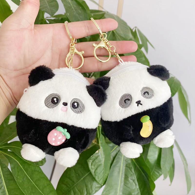 Adorable Plush Panda Bear Keychain Soft Toy Cute Coin Purse Key Holder For Girls