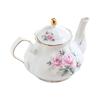 Ergonomic Handle Ceramic Teapot With Floral Pattern And Gold Trim Porcelain Tea Pot Suitable For Gifting